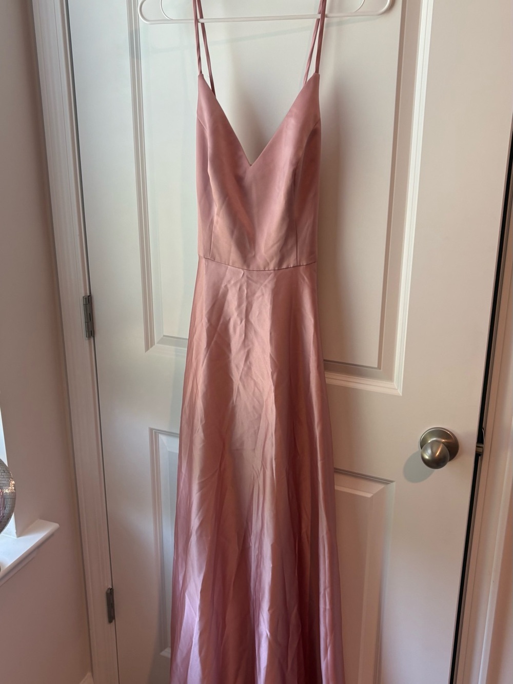 David’s Bridal Sleeveless V-Neck Pink Satin Slip Dress